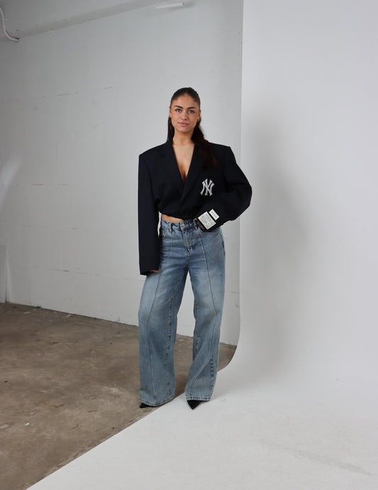 RENUED CROPPED BOMBER NY INSPIRED BLAZER NAVY