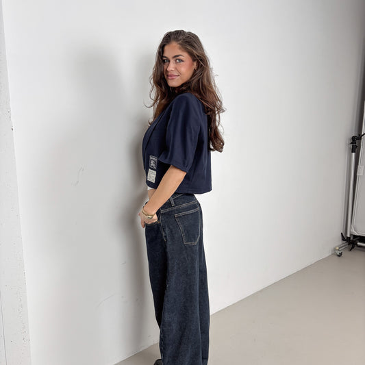 RENUED CROPPED BURBERRY SHORT SLEEVE BLAZER BLUE