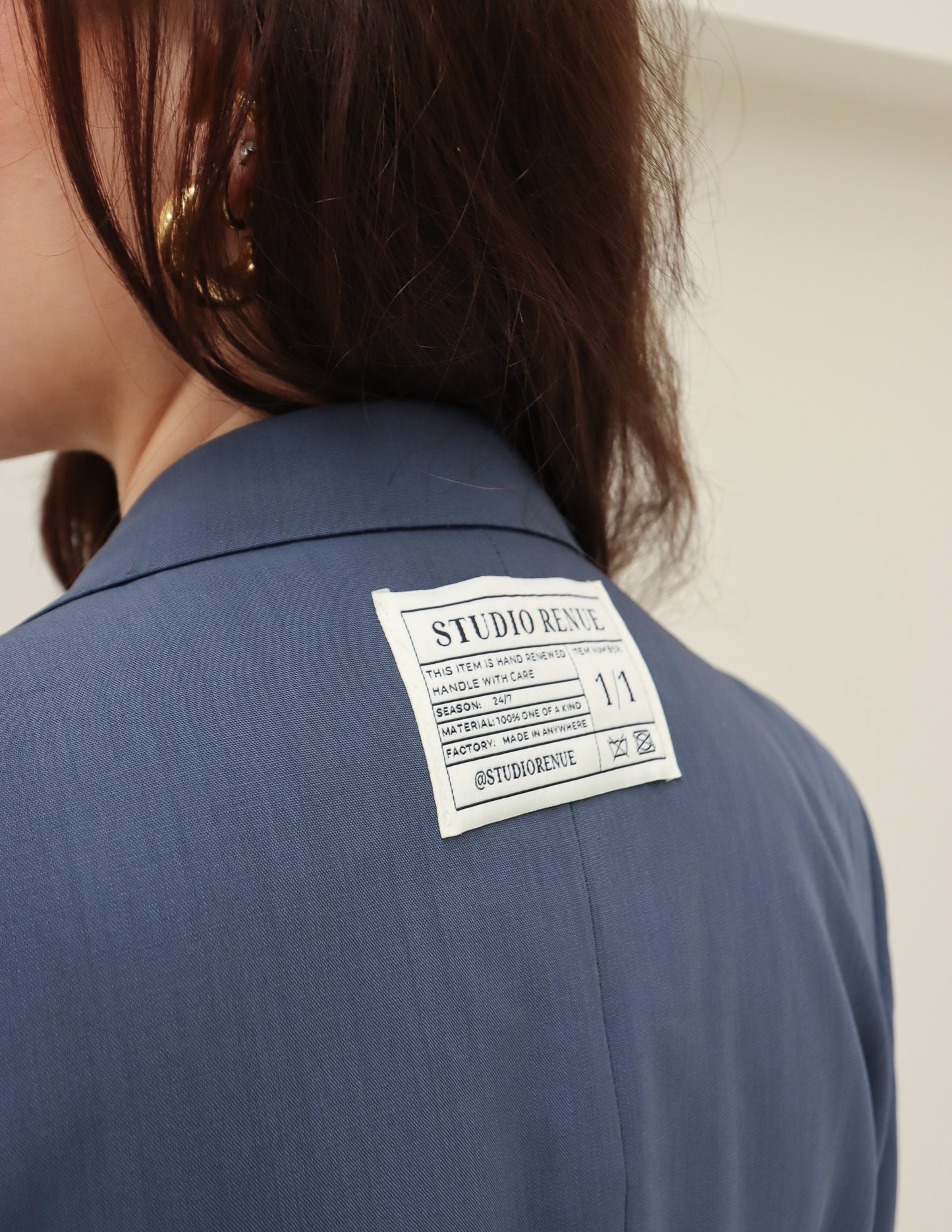 RENUED CROPPED DIOR SHORT SLEEVE BLAZER BLUE