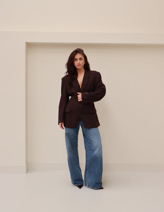 RENUED TAILORED YSL BLAZER DARK BROWN