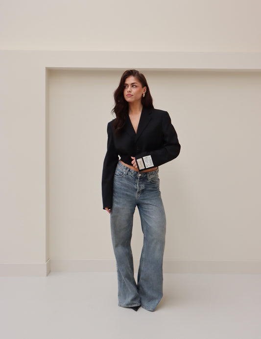 RENUED CROPPED BOMBER BURBERRY BLAZER BLACK