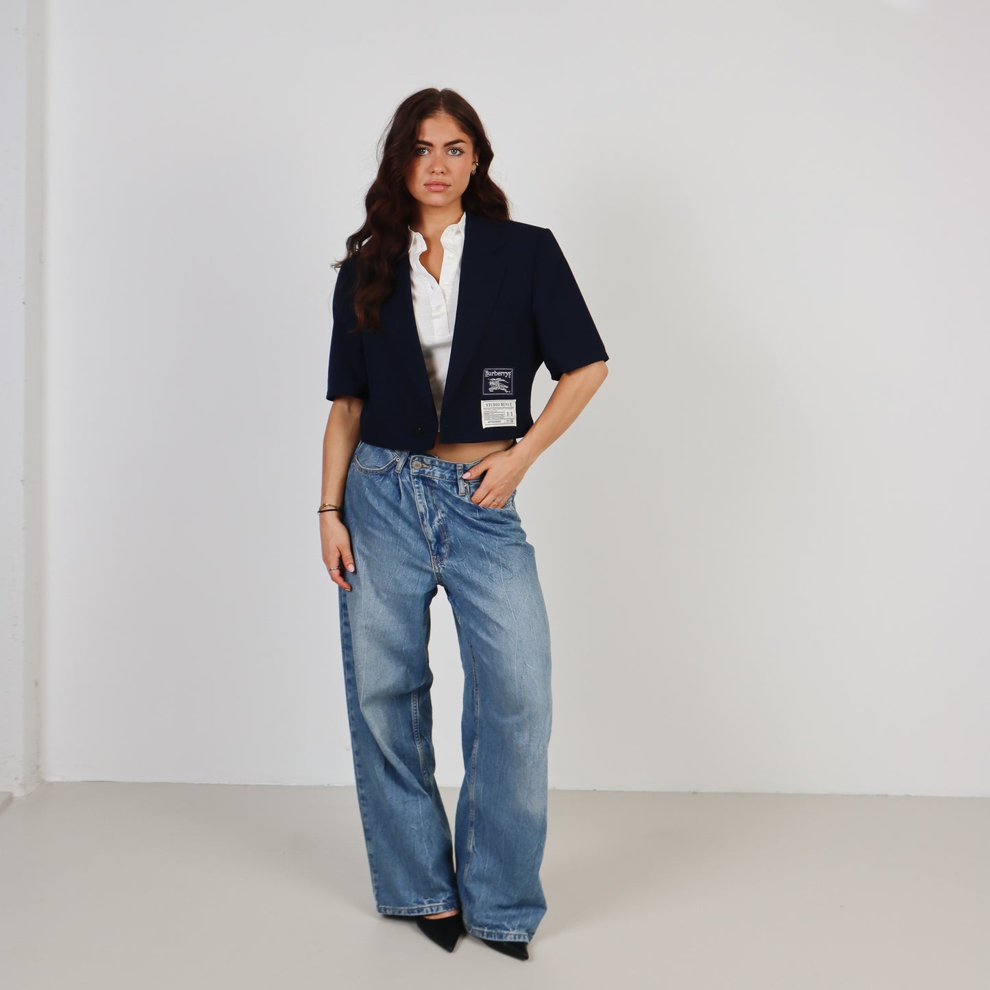 RENUED CROPPED BURBERRY SHORT SLEEVE BLAZER BLUE