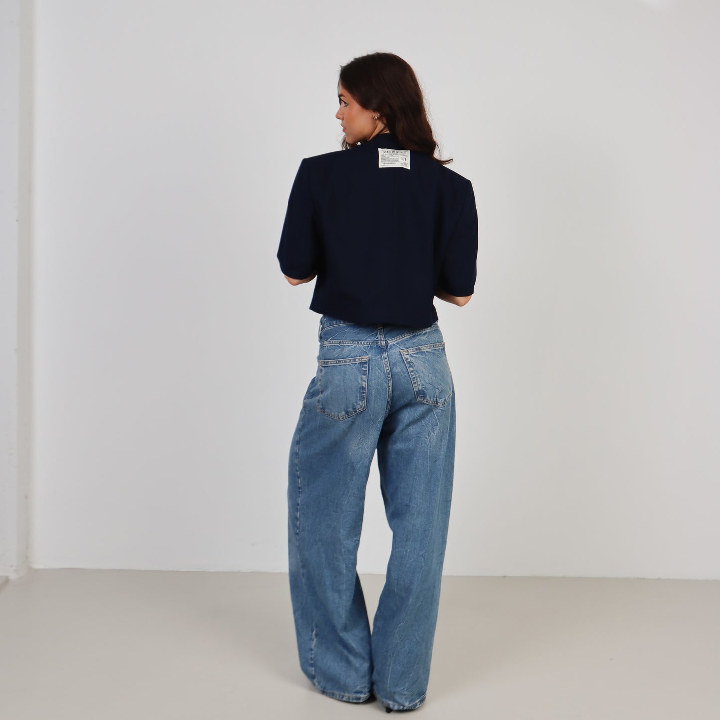 RENUED CROPPED BURBERRY SHORT SLEEVE BLAZER BLUE