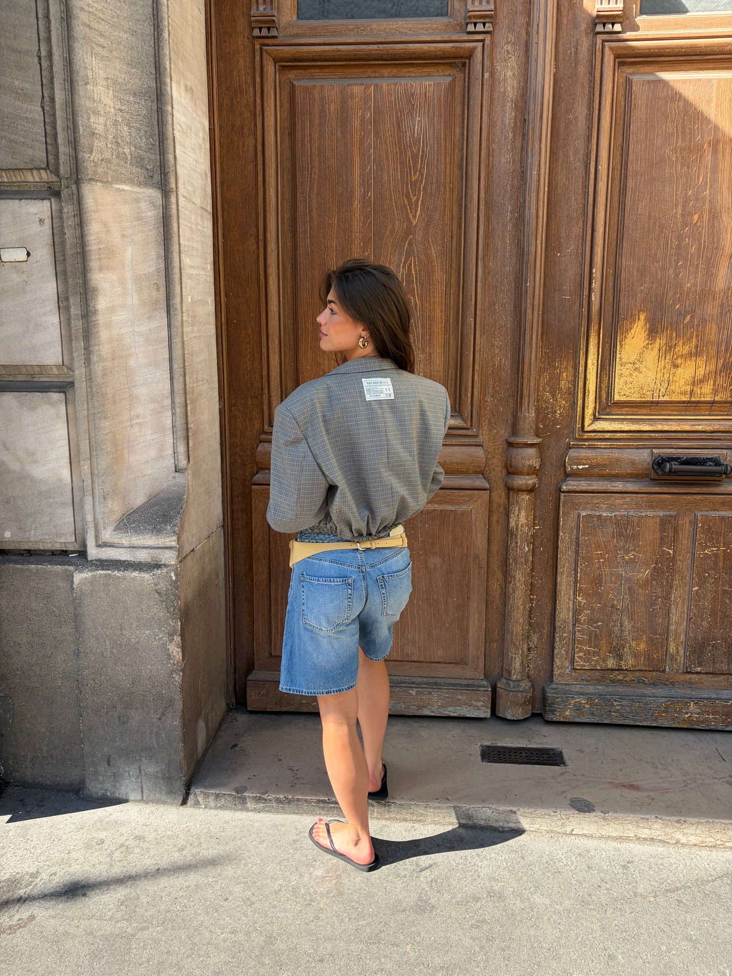 RENUED CROPPED BOMBER NY BLAZER PLAID