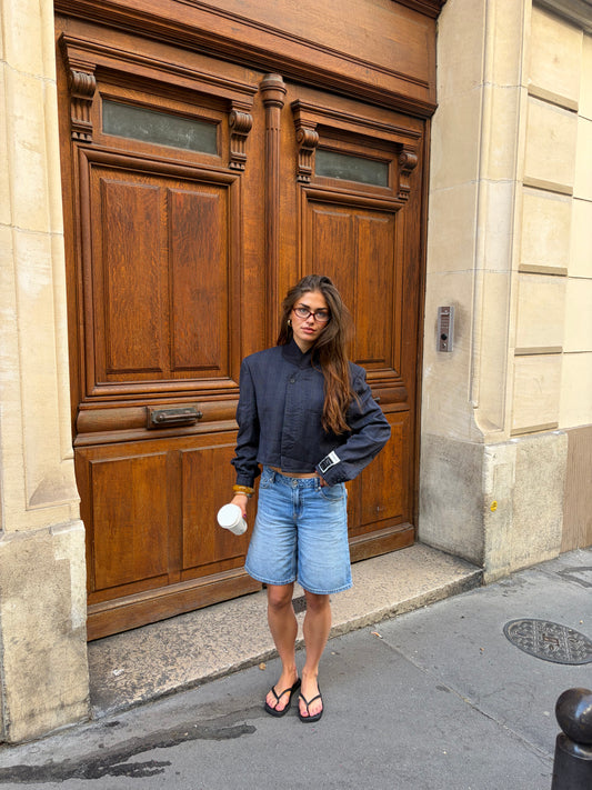 RENUED HIGH NECK BOMBER DIOR BLAZER NAVY PLAID