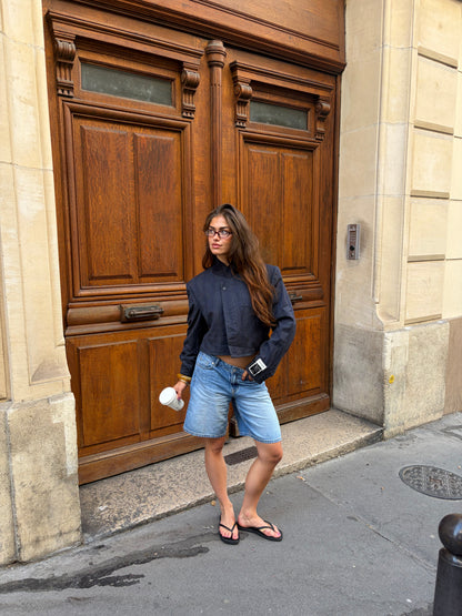 RENUED HIGH NECK BOMBER DIOR BLAZER NAVY PLAID