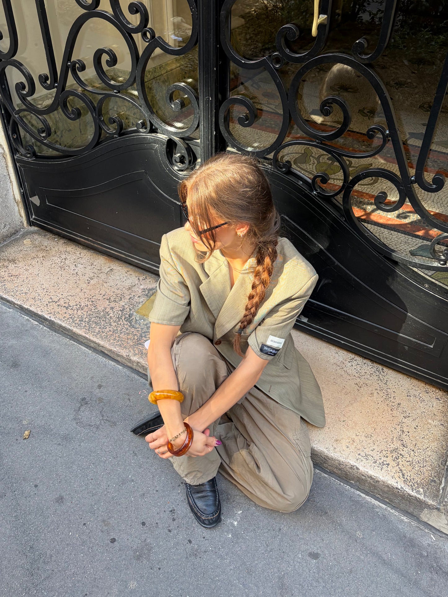 RENUED TAILORED SHORT SLEEVE YSL BLAZER BEIGE