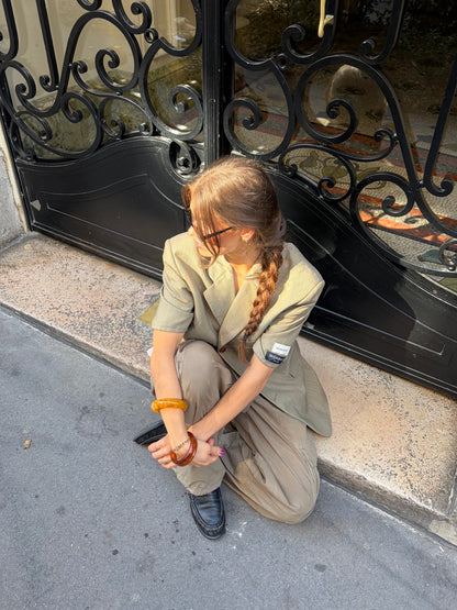 RENUED TAILORED SHORT SLEEVE YSL BLAZER BEIGE
