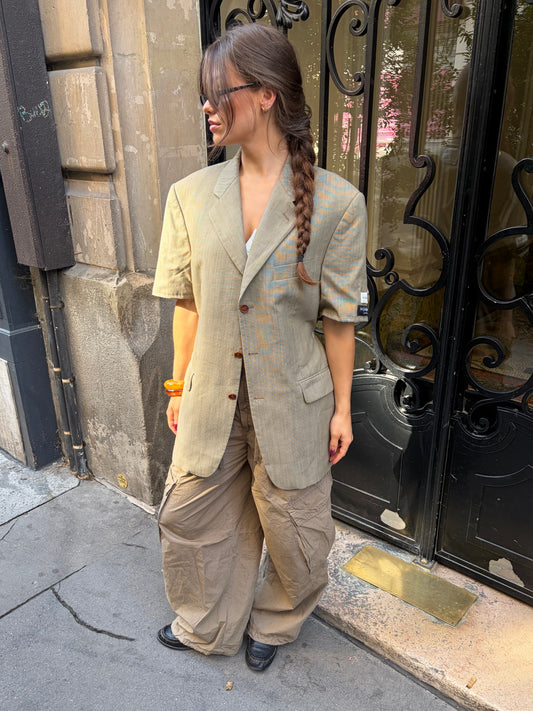 RENUED TAILORED SHORT SLEEVE YSL BLAZER BEIGE