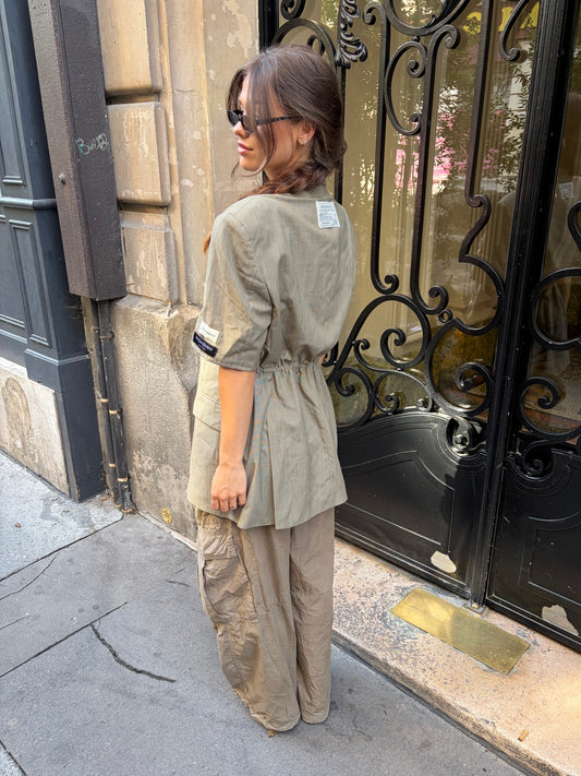 RENUED TAILORED SHORT SLEEVE YSL BLAZER BEIGE