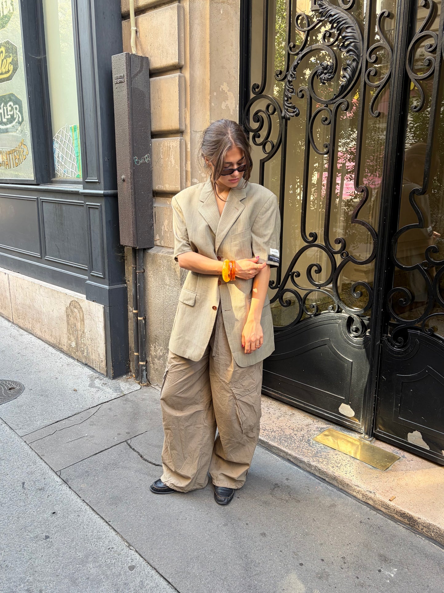 RENUED TAILORED SHORT SLEEVE YSL BLAZER BEIGE