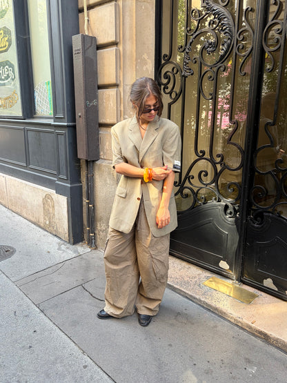 RENUED TAILORED SHORT SLEEVE YSL BLAZER BEIGE
