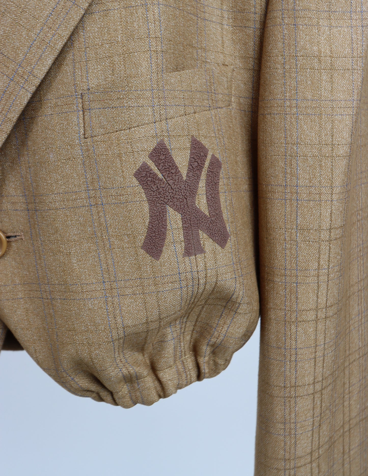 RENUED CROPPED BOMBER NY INSPIRED BLAZER BEIGE PLAID