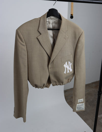 RENUED CROPPED BOMBER NY INSPIRED BLAZER BEIGE