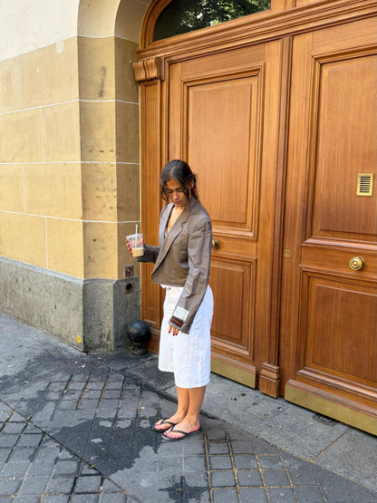 RENUED CROPPED TAILORED YSL BLAZER BEIGE PLAID