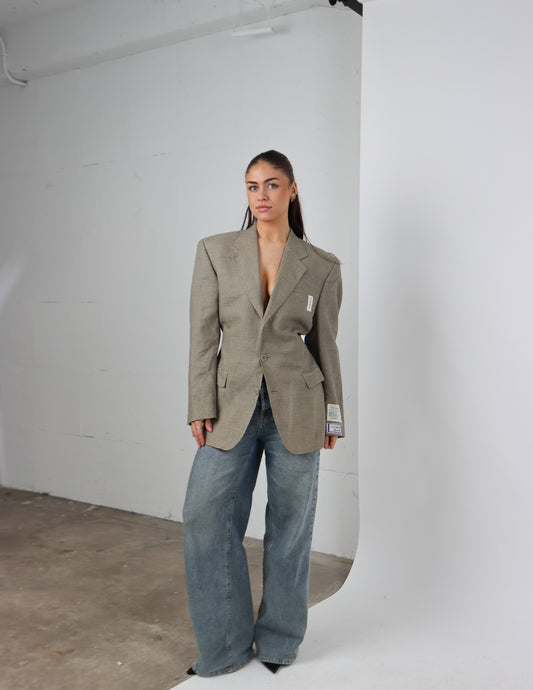 RENUED TAILORED YSL BLAZER BEIGE PLAID