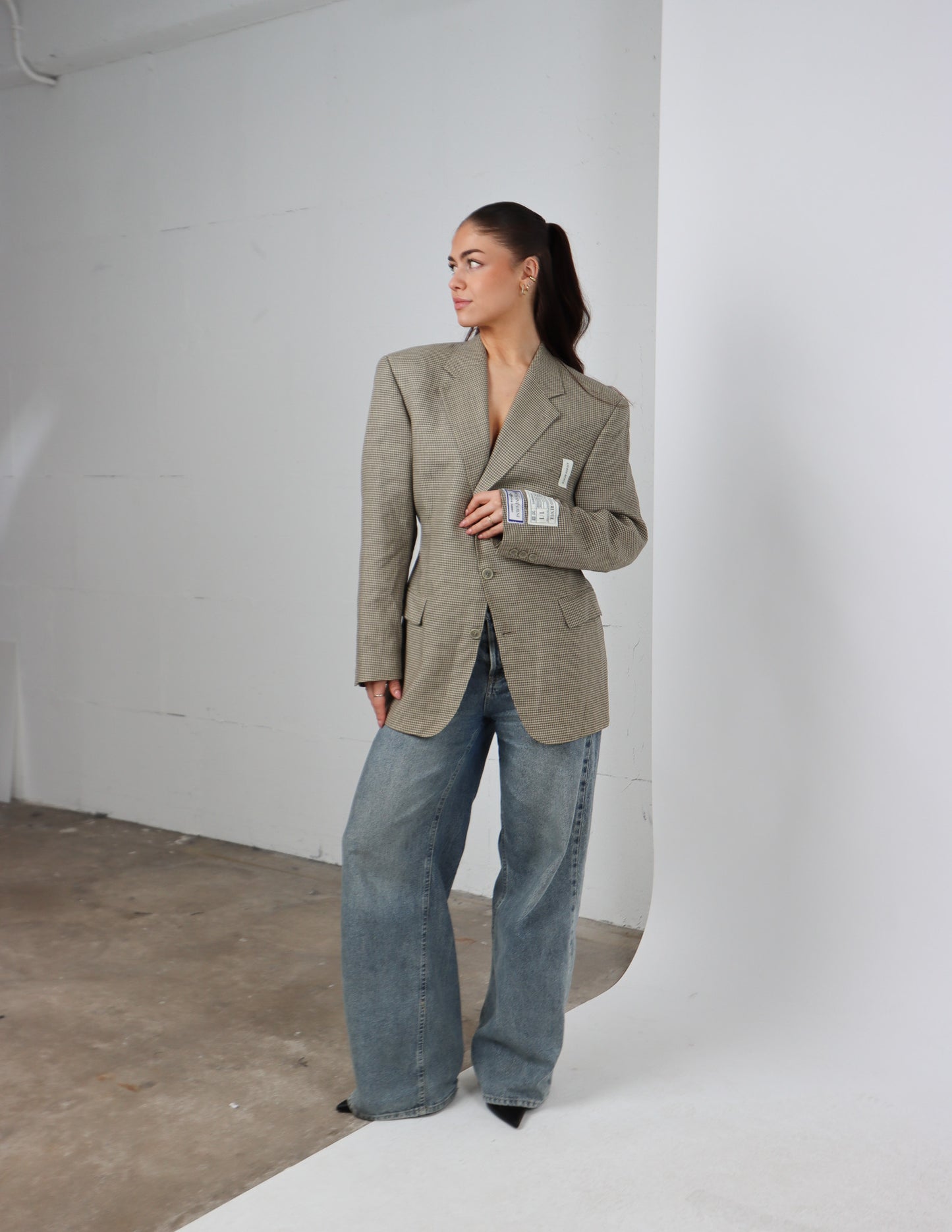 RENUED TAILORED YSL BLAZER BEIGE PLAID