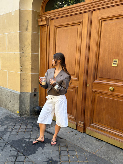 RENUED CROPPED TAILORED YSL BLAZER BEIGE PLAID