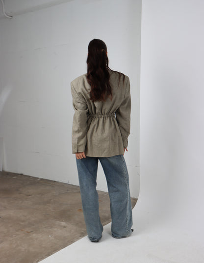 RENUED TAILORED YSL BLAZER BEIGE PLAID
