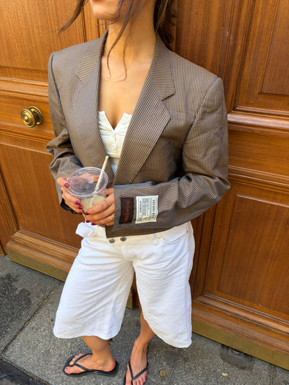 RENUED CROPPED TAILORED YSL BLAZER BEIGE PLAID