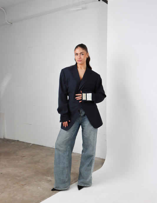 RENUED TAILORED BURBERRY BLAZER NAVY