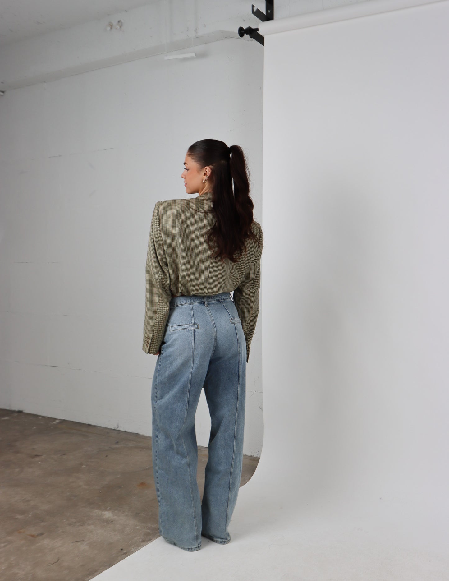 RENUED CROPPED BOMBER BURBERRY BLAZER BEIGE PLAID