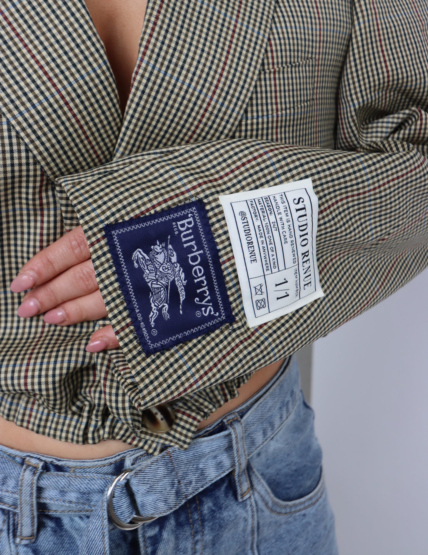 RENUED CROPPED BOMBER BURBERRY BLAZER BEIGE PLAID