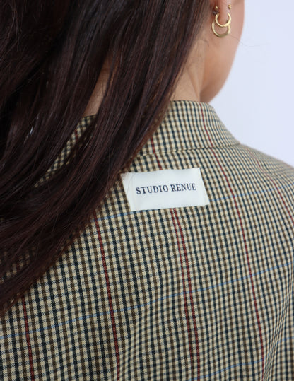 RENUED CROPPED BOMBER BURBERRY BLAZER BEIGE PLAID