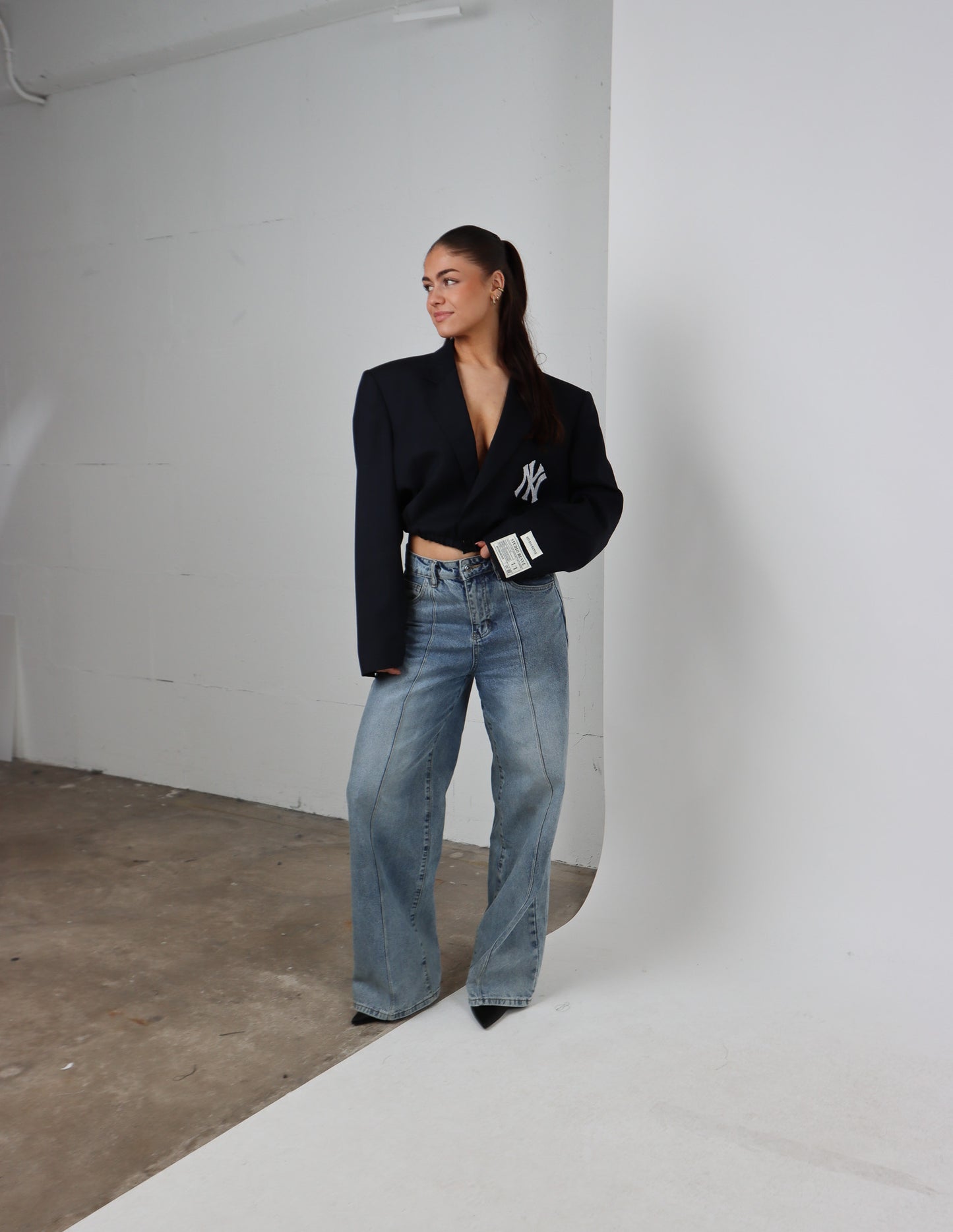 RENUED CROPPED BOMBER NY INSPIRED BLAZER NAVY