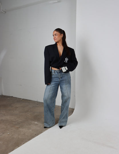 RENUED CROPPED BOMBER NY INSPIRED BLAZER NAVY