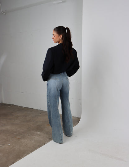 RENUED CROPPED BOMBER NY INSPIRED BLAZER NAVY