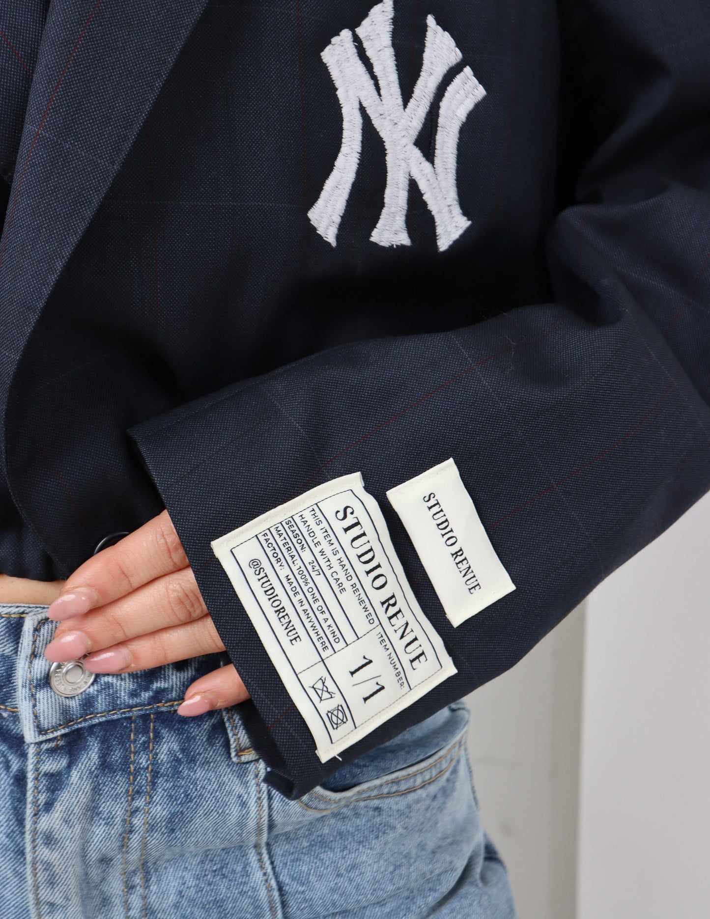 RENUED CROPPED BOMBER NY INSPIRED BLAZER NAVY