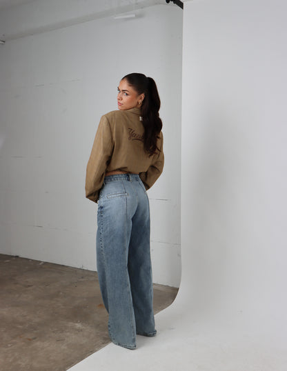 RENUED CROPPED BOMBER NY INSPIRED BLAZER BEIGE PLAID