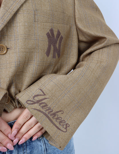 RENUED CROPPED BOMBER NY INSPIRED BLAZER BEIGE PLAID
