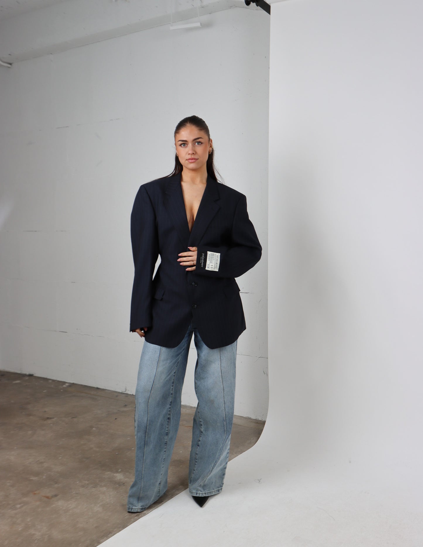 RENUED TAILORED YSL BLAZER NAVY STRIPED