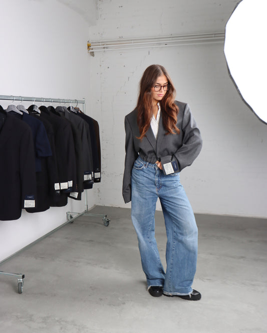 RENUED CROPPED BOMBER BURBERRY BLAZER GREY