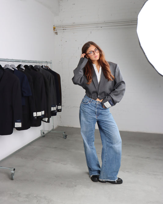 RENUED CROPPED BOMBER BURBERRY BLAZER GREY