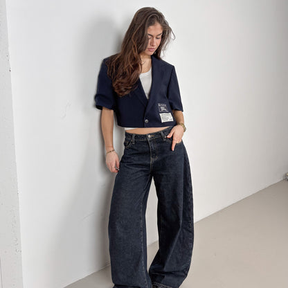 RENUED CROPPED BURBERRY SHORT SLEEVE BLAZER BLUE