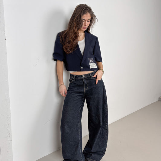 RENUED CROPPED BURBERRY SHORT SLEEVE BLAZER BLUE