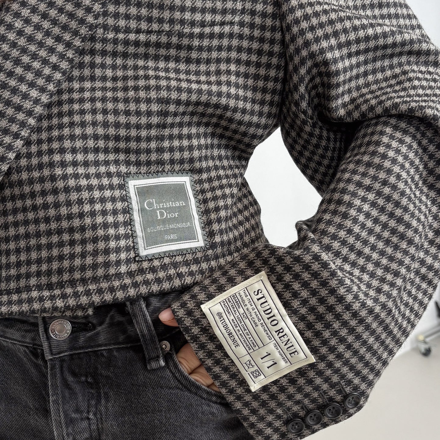 RENUED CROPPED TAILORED DIOR BLAZER HOUNDSTOOTH