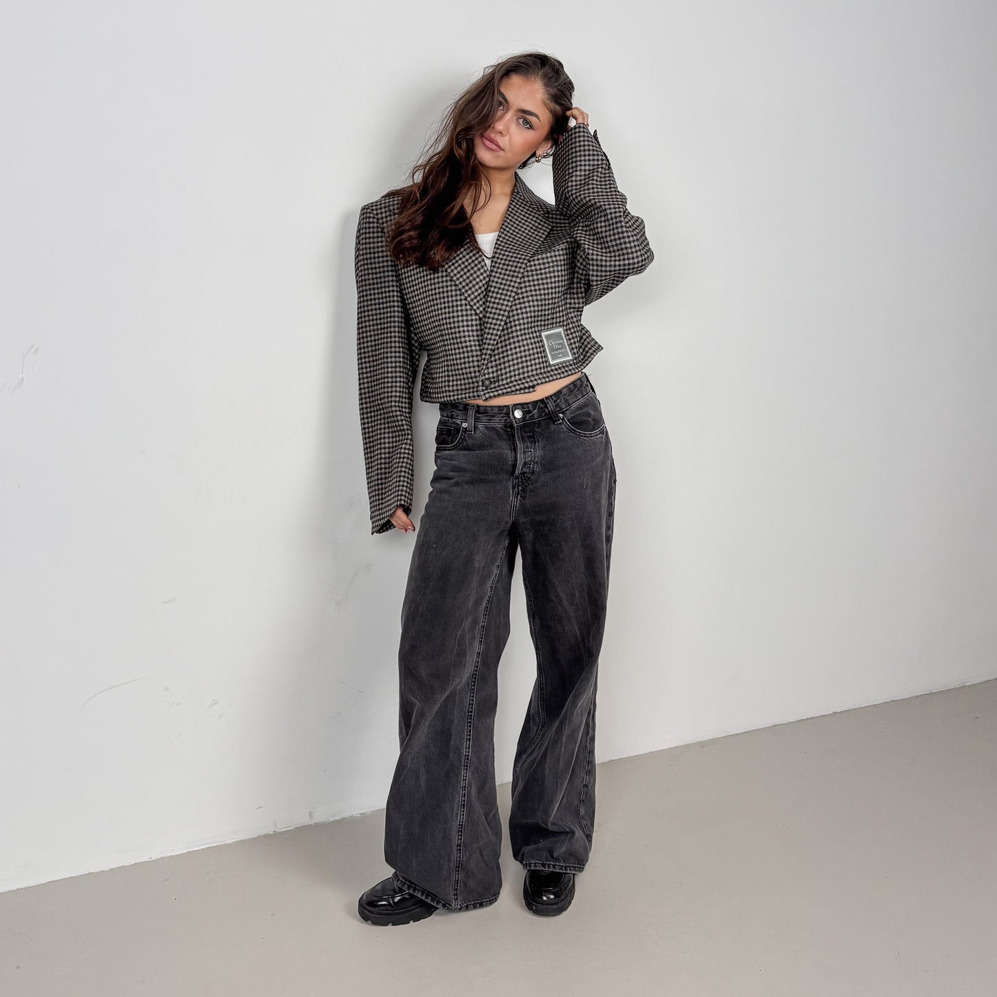 RENUED CROPPED TAILORED DIOR BLAZER HOUNDSTOOTH