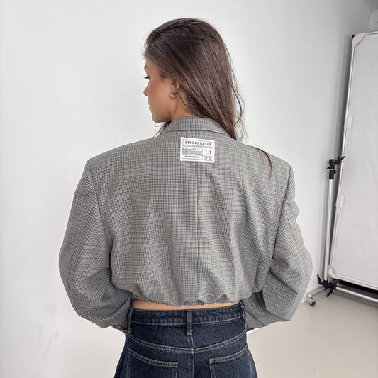 RENUED CROPPED BOMBER NY BLAZER PLAID