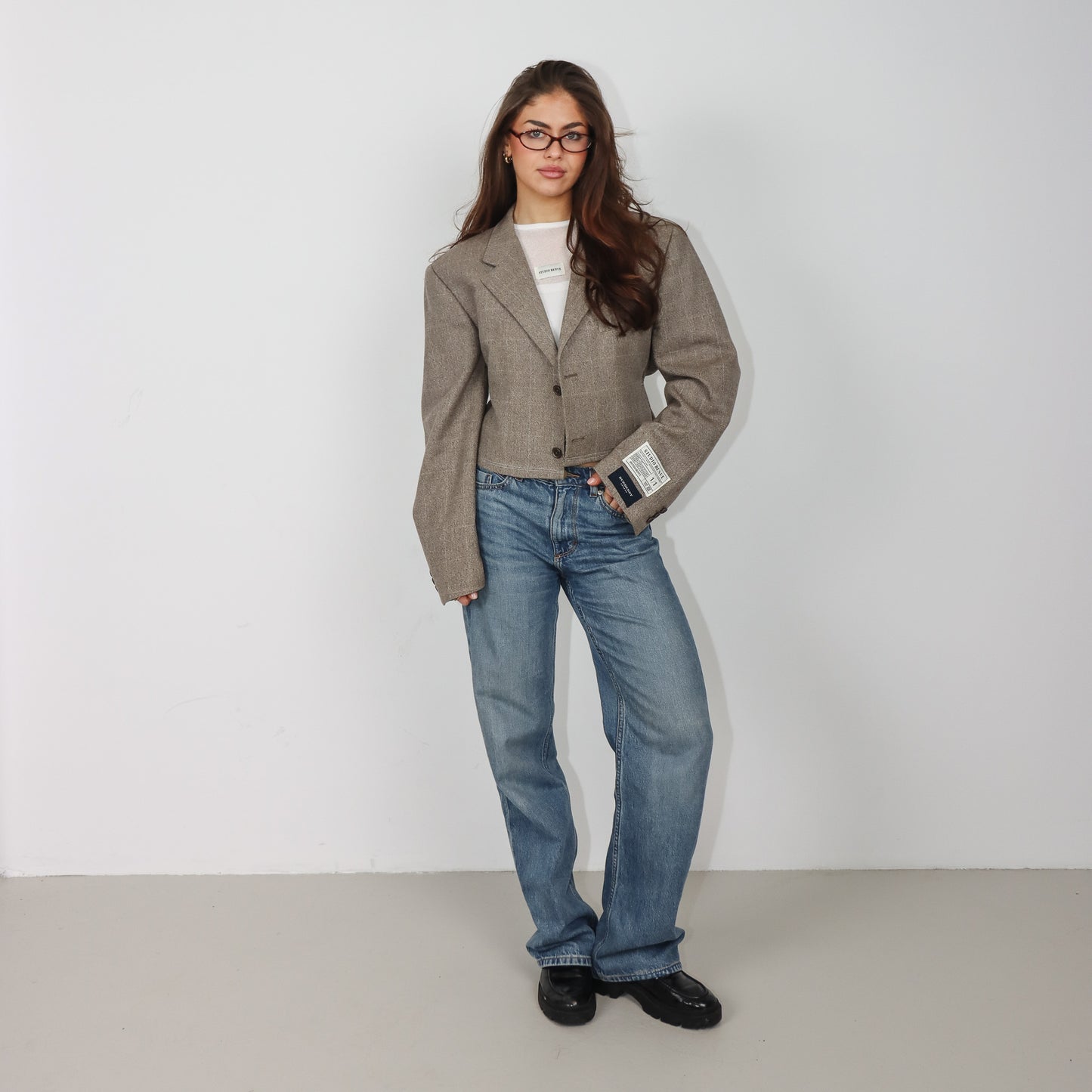RENUED CROPPED TAILORED YSL BLAZER BEIGE