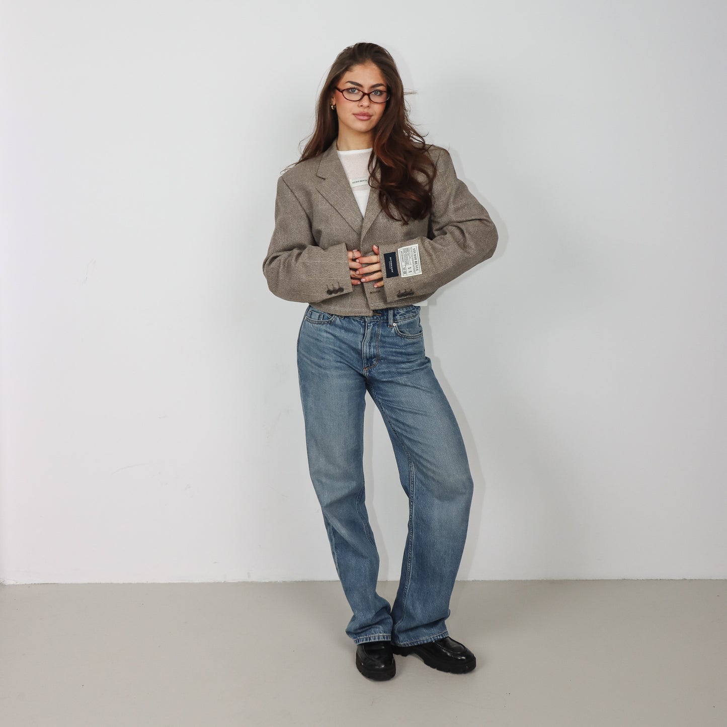 RENUED CROPPED TAILORED YSL BLAZER BEIGE