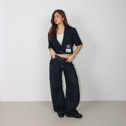 RENUED CROPPED BURBERRY SHORT SLEEVE BLAZER BLUE