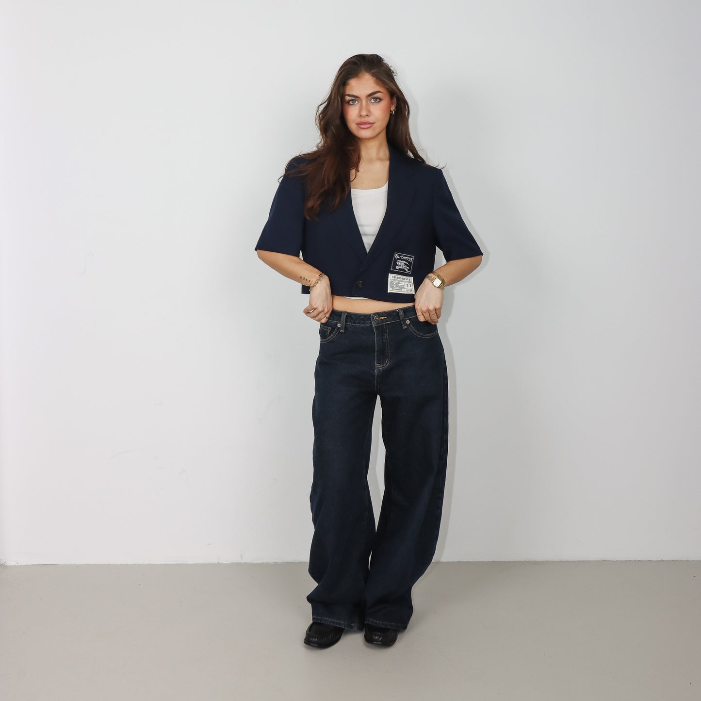 RENUED CROPPED BURBERRY SHORT SLEEVE BLAZER BLUE