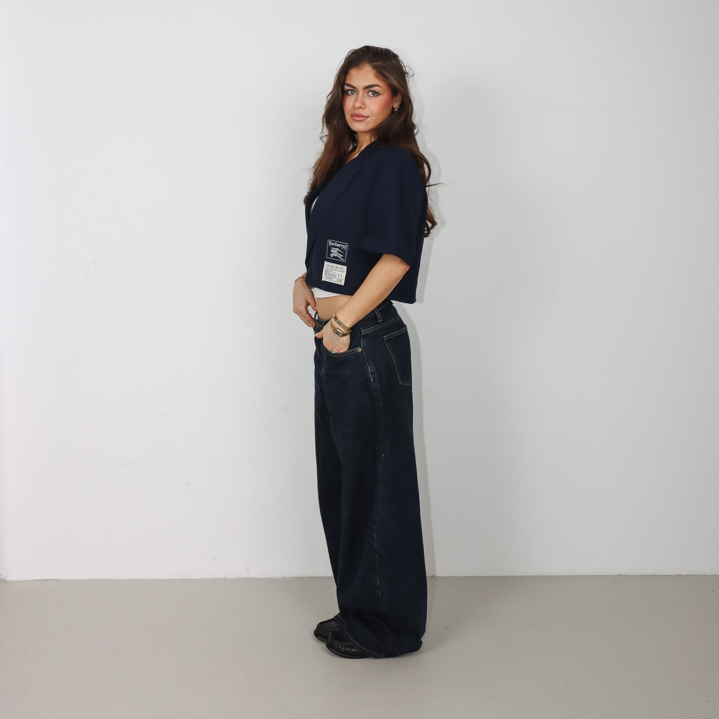 RENUED CROPPED BURBERRY SHORT SLEEVE BLAZER BLUE