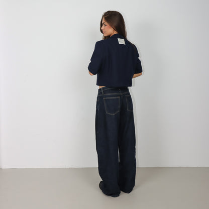 RENUED CROPPED BURBERRY SHORT SLEEVE BLAZER BLUE