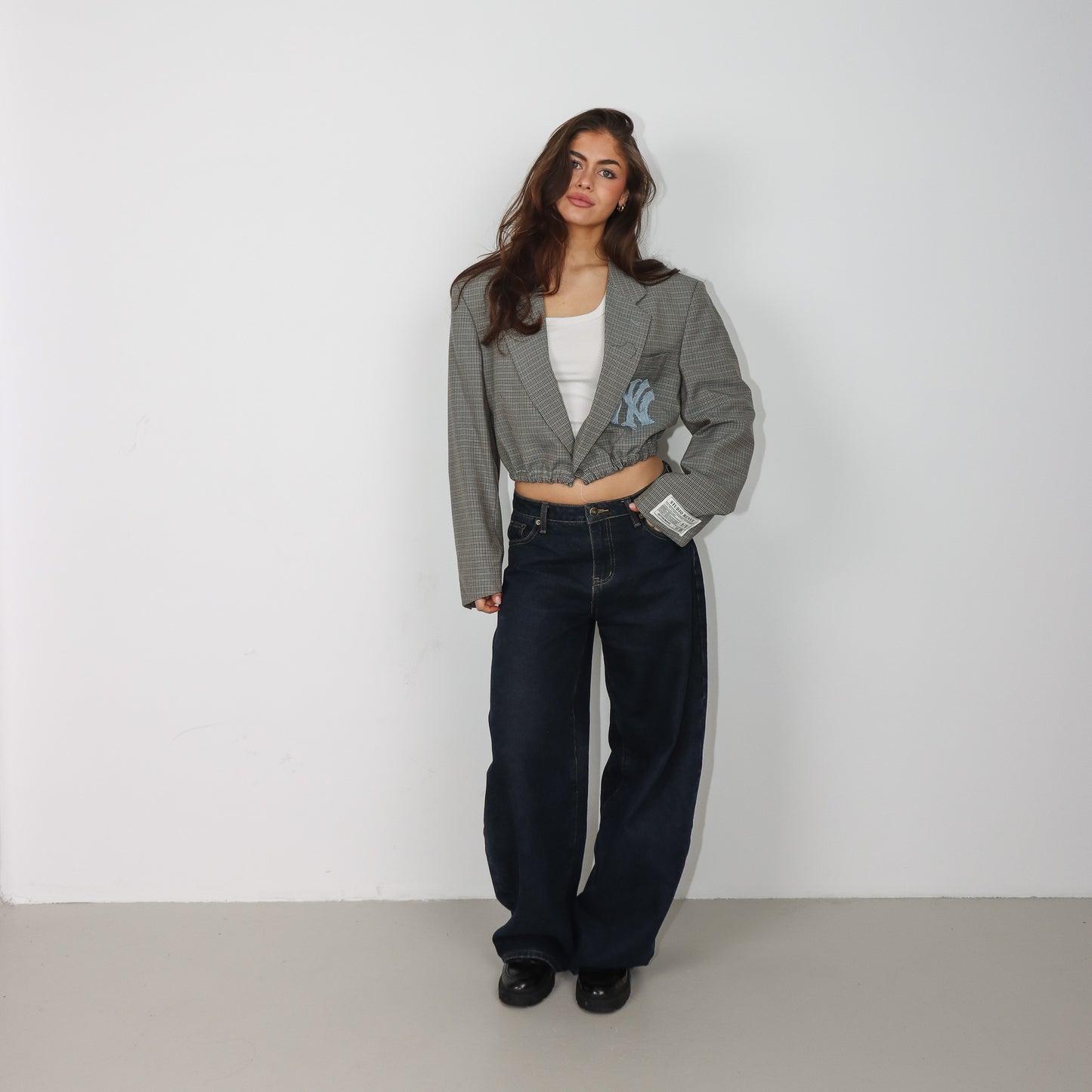 RENUED CROPPED BOMBER NY BLAZER PLAID