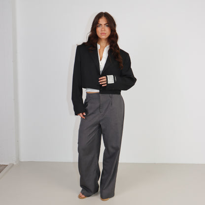 RENUED CROPPED YSL BLAZER DARK GREY STRIPED